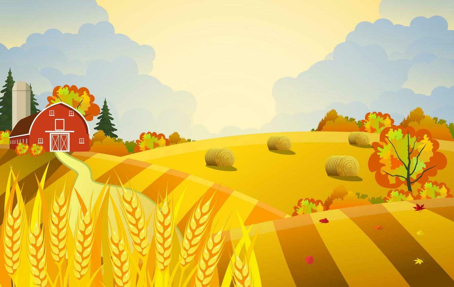 Cartoon beautiful fall farm scene vector