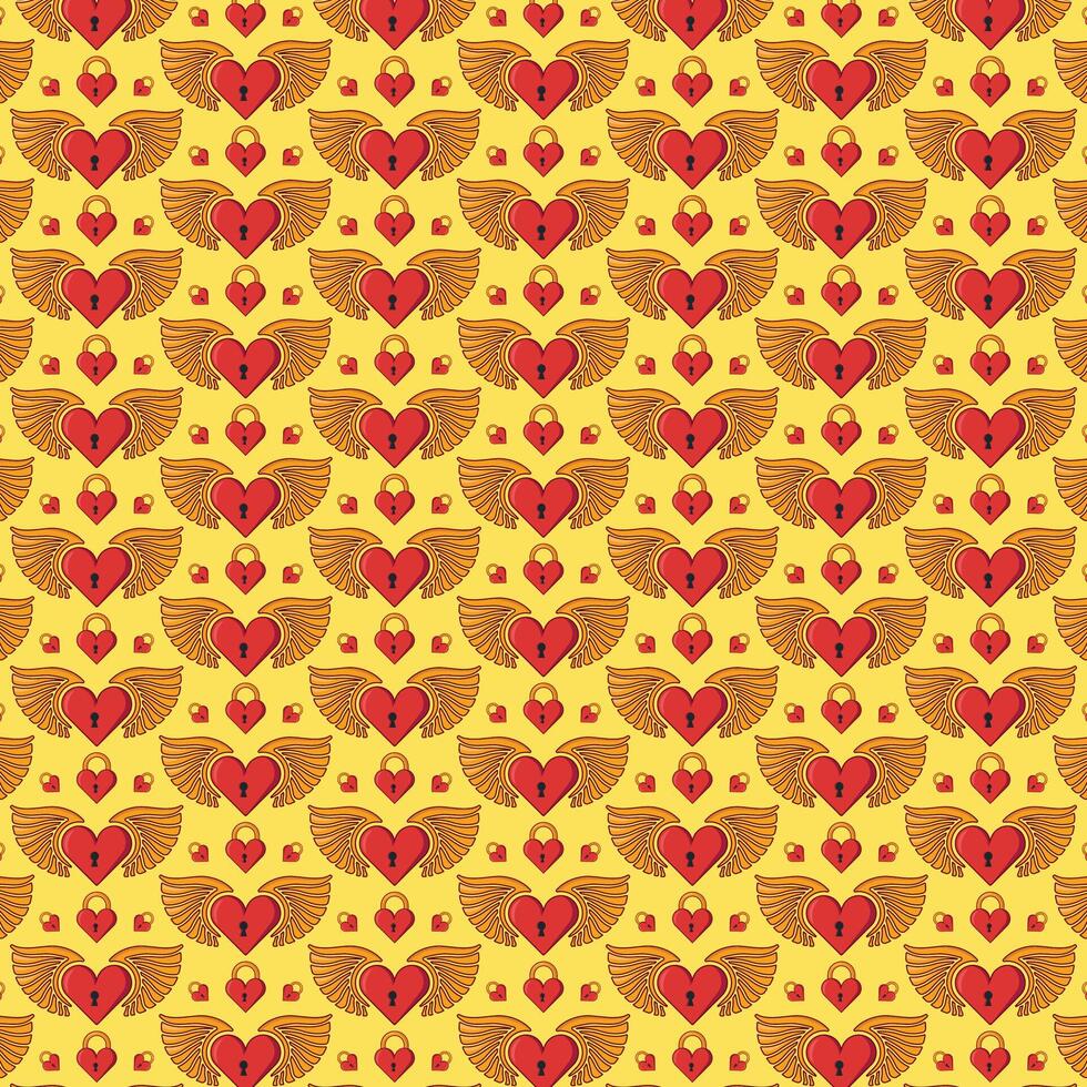 seamless wings padlock heart pattern icon love walpaper background vector
