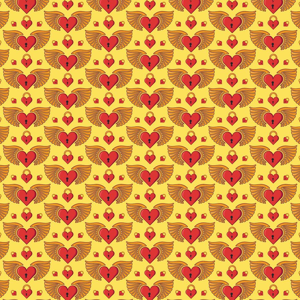 seamless wings padlock heart pattern icon love walpaper background vector