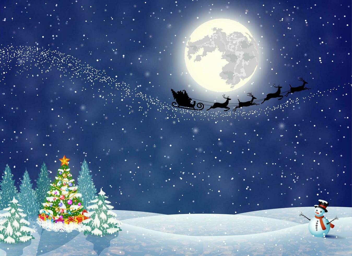 Christmas landscape at night vector