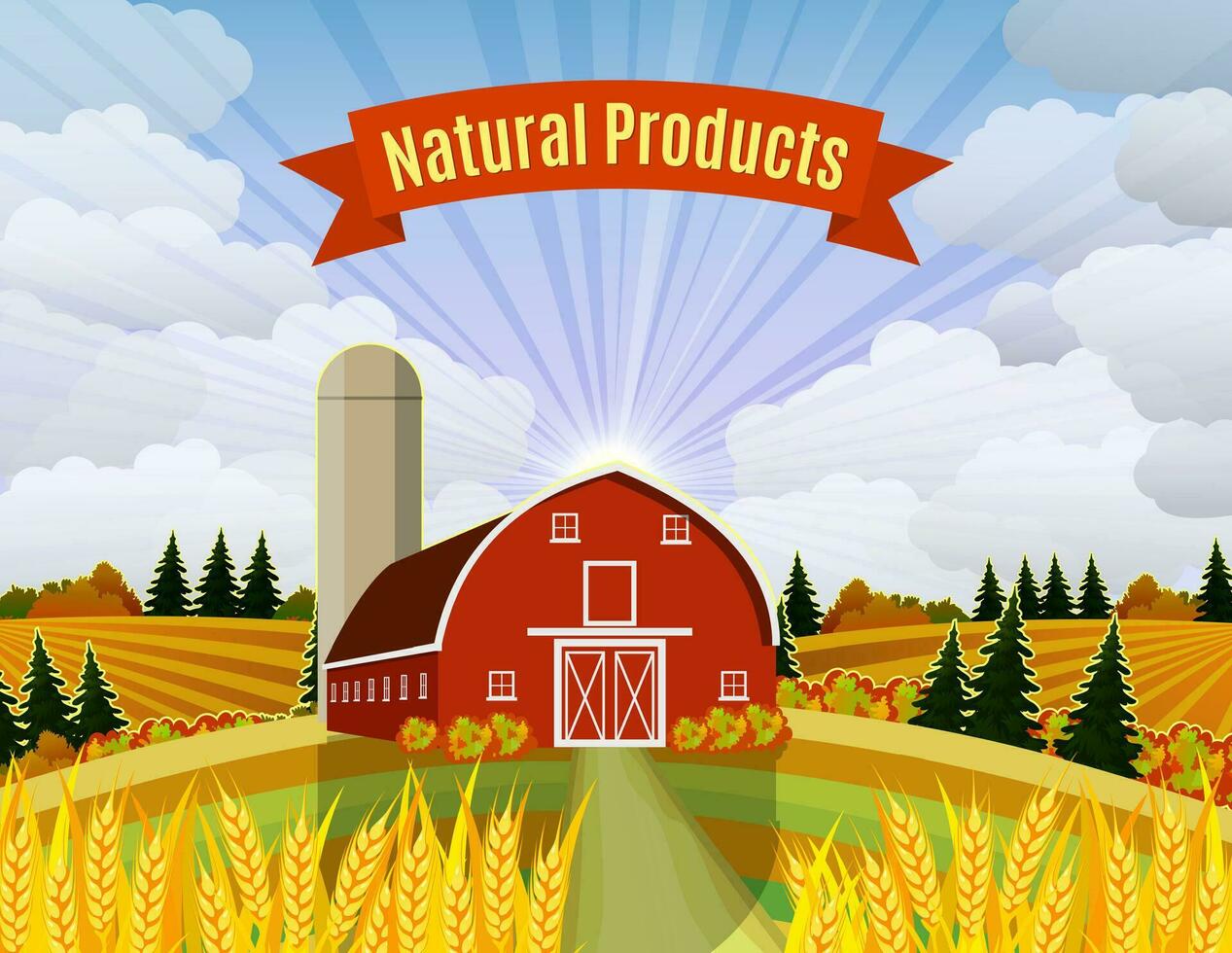 Cartoon beautiful fall farm scene vector