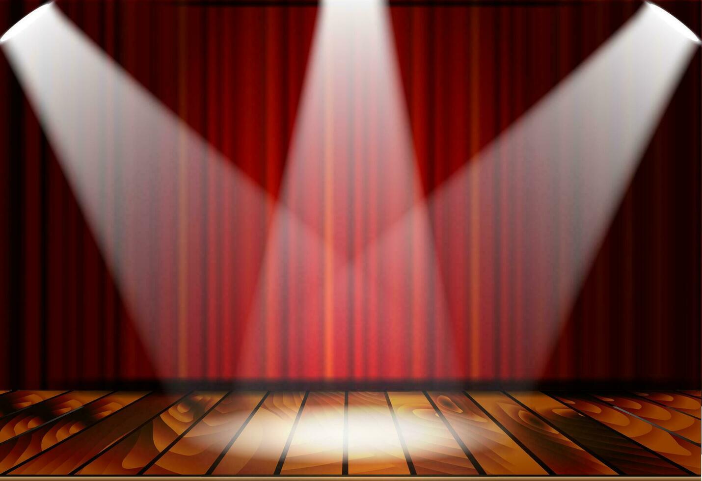 Theatrical scene with red curtains vector