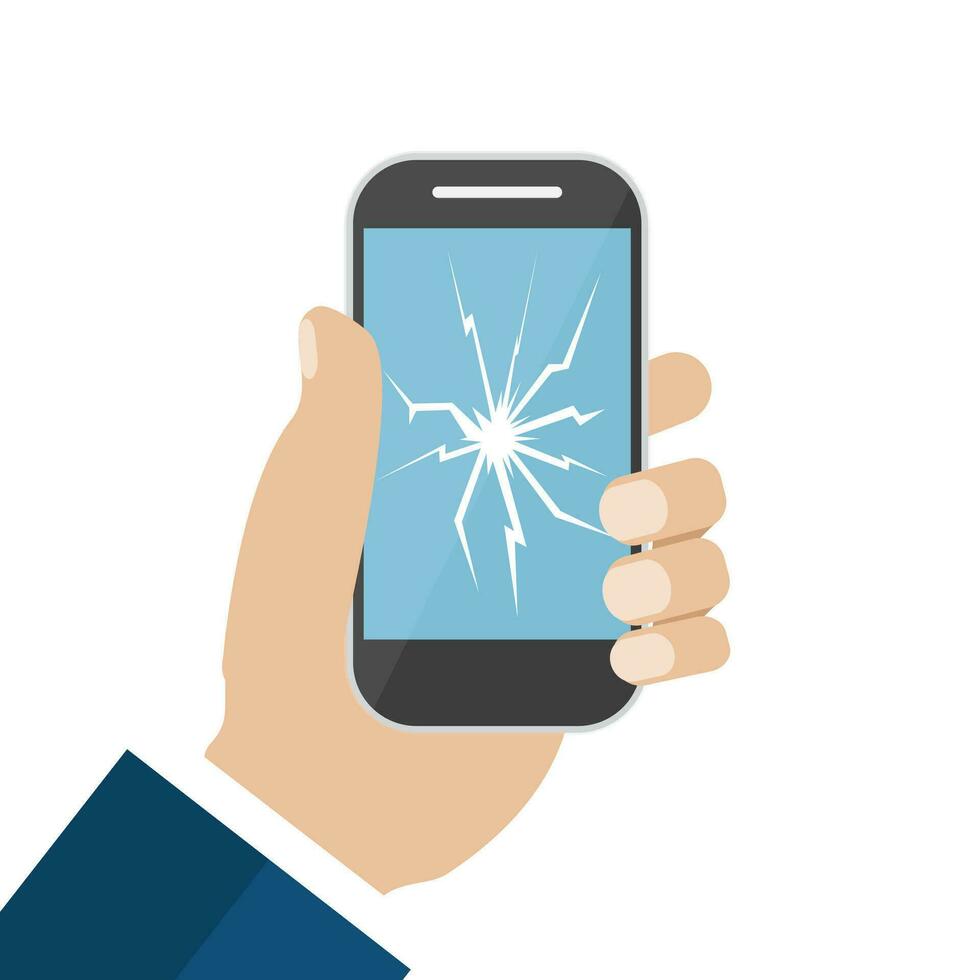 Hand Holding Broken Screen Phone vector