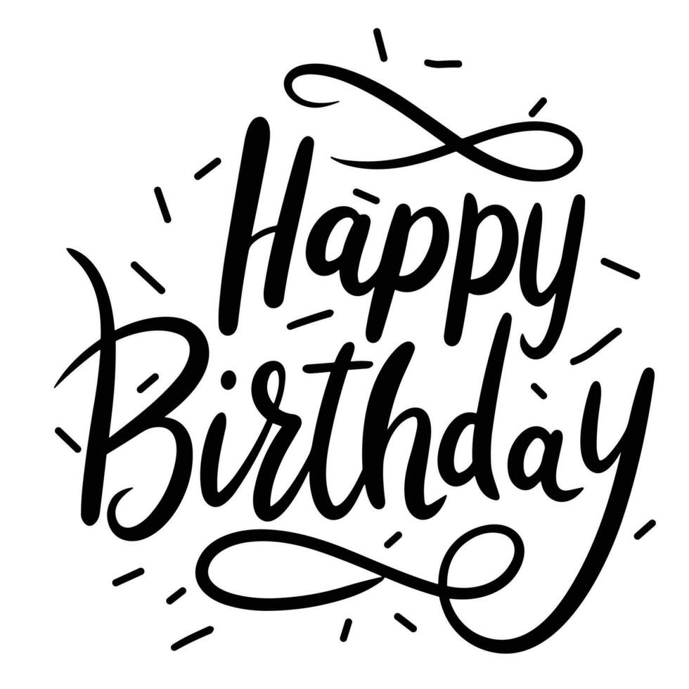 Happy Birthday handwriting inscription. Concept Happy Birthday text banner square composition. Hand drawn vector art.