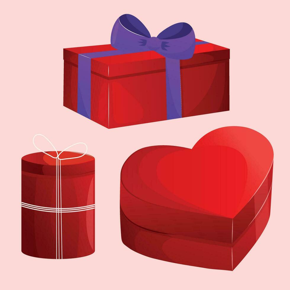 set of red gift boxes for valentine's day vector