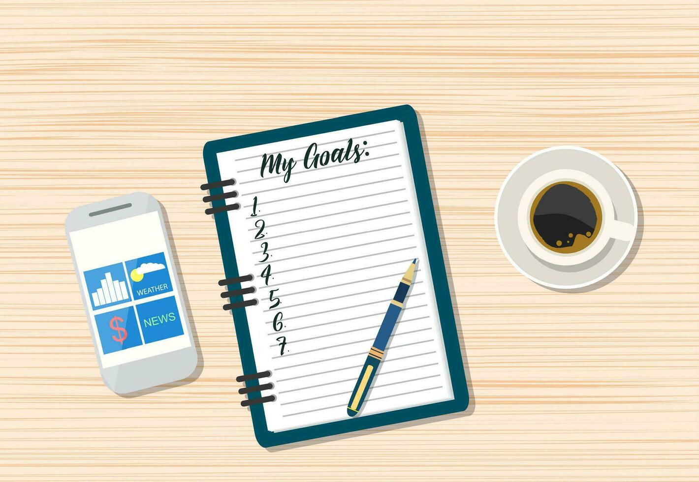 Coffee and blank memo with smartphone. vector