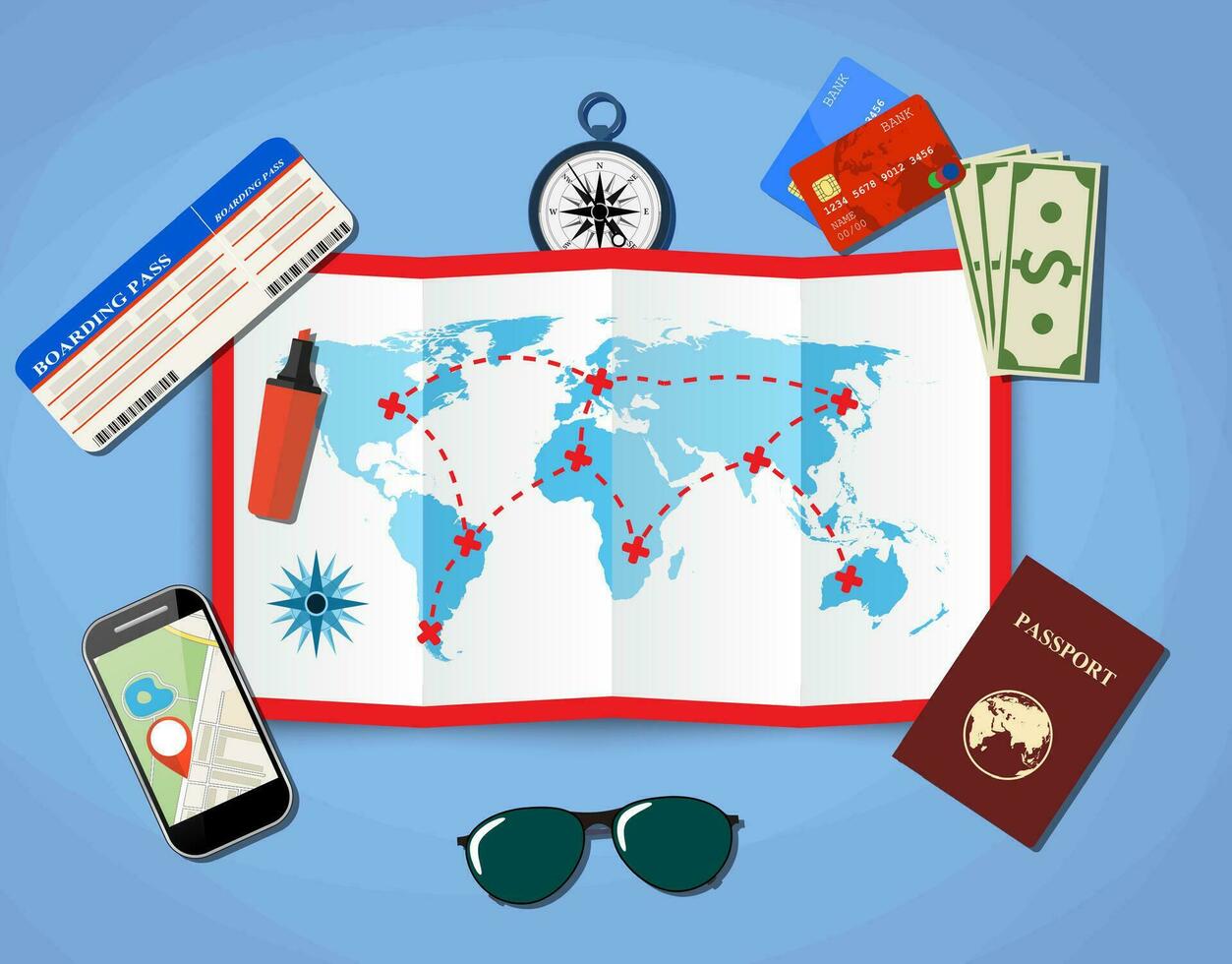 paper map of world. vector