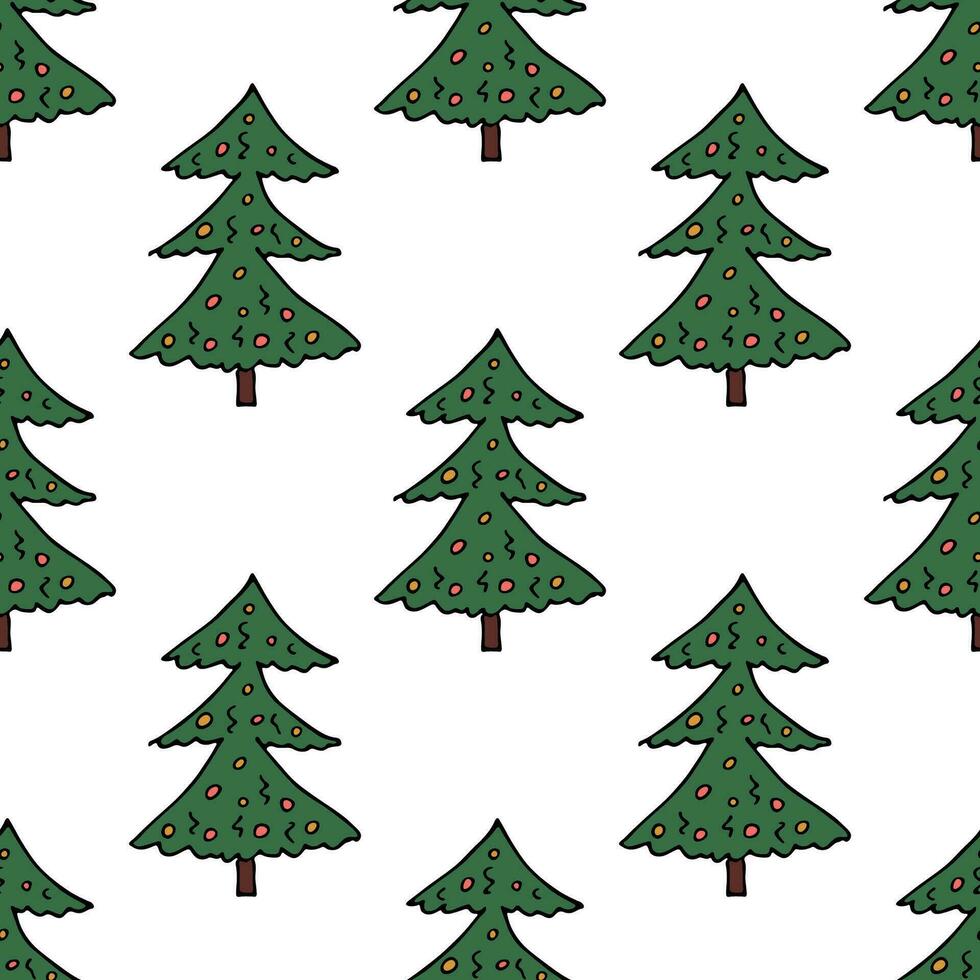 Seamless pattern with geometric minimal scandinavian Christmas tree doodle for decorative print, wrapping paper, greeting cards and fabric vector