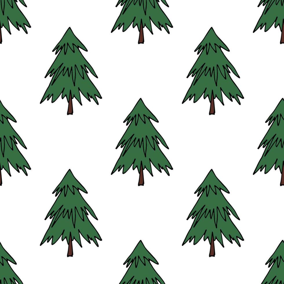 Seamless pattern with geometric minimal scandinavian Christmas tree doodle for decorative print, wrapping paper, greeting cards and fabric vector