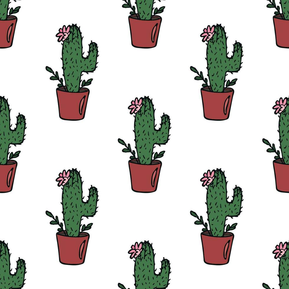 Seamless pattern with cactus doodle for decorative print, wrapping paper, greeting cards and fabric vector