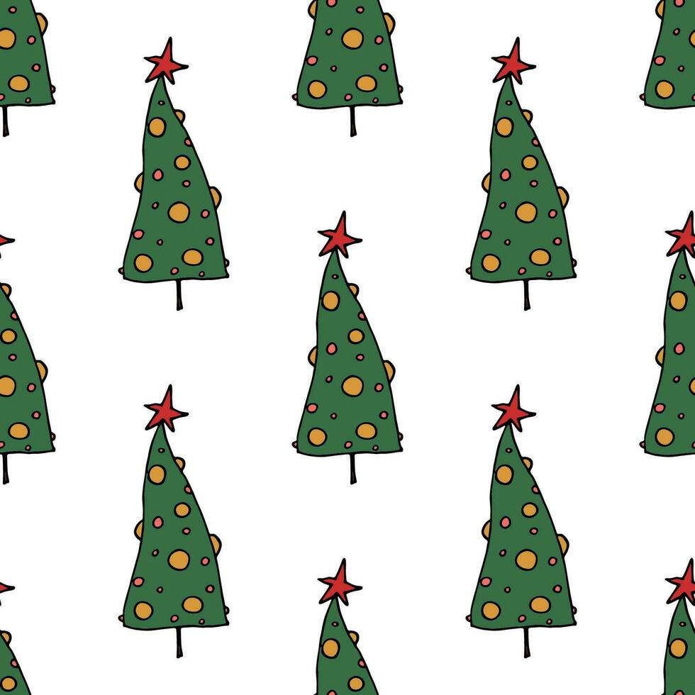 Seamless pattern with geometric minimal scandinavian Christmas tree doodle for decorative print, wrapping paper, greeting cards and fabric vector
