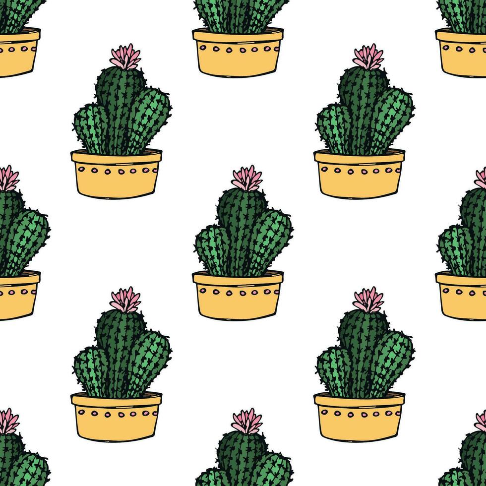 Seamless pattern with cactus doodle for decorative print, wrapping paper, greeting cards and fabric vector