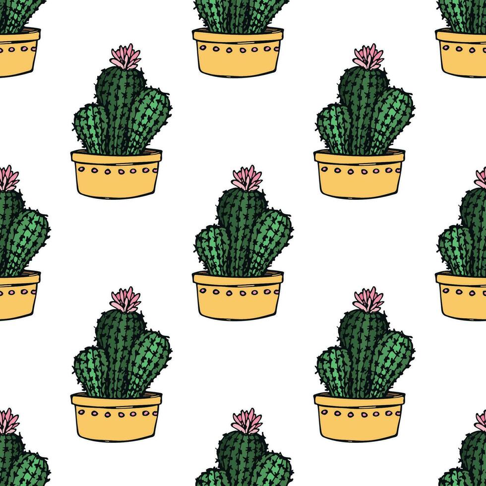 sin costura modelo con cactus garabatear para decorativo imprimir, envase papel, saludo tarjetas y tela vector