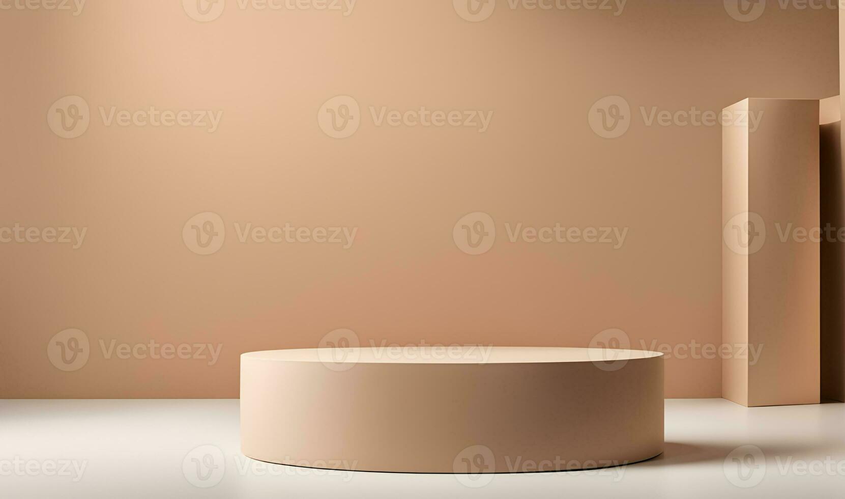 AI generated round table in empty room with beige walls photo