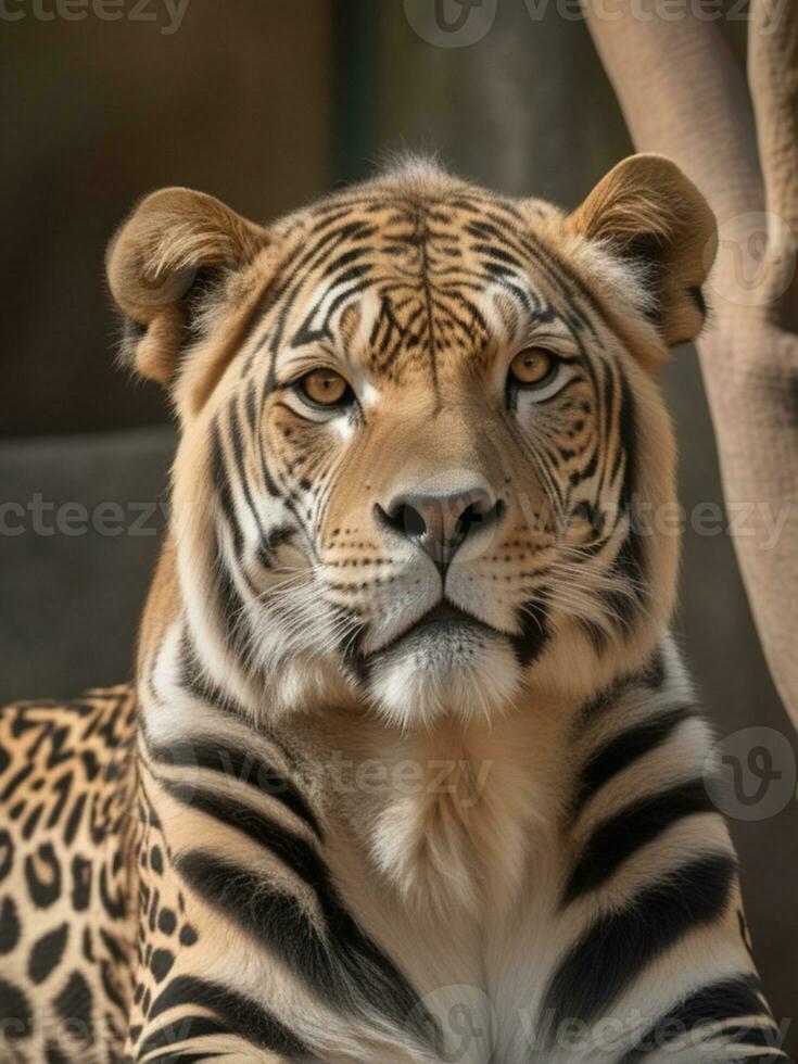 ai generado un león es sentado en el sombra de un árbol foto