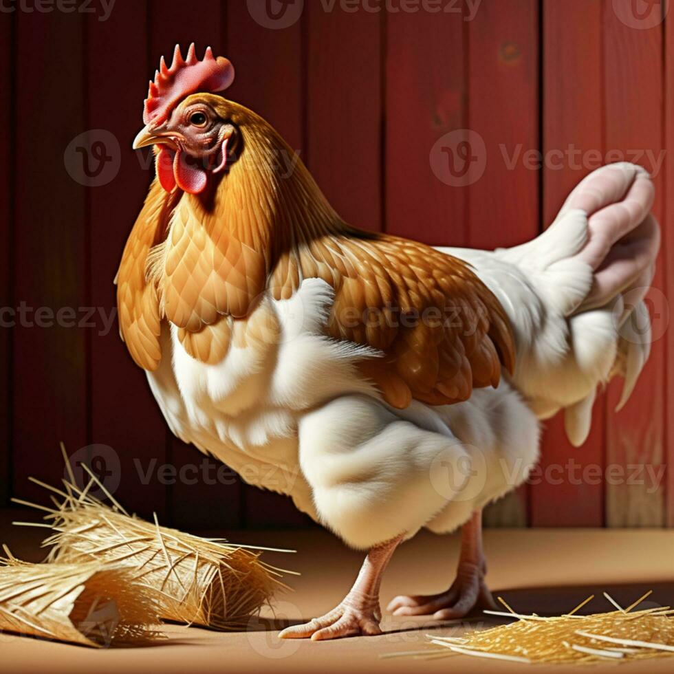 AI generated a chicken is standing next to some eggs photo