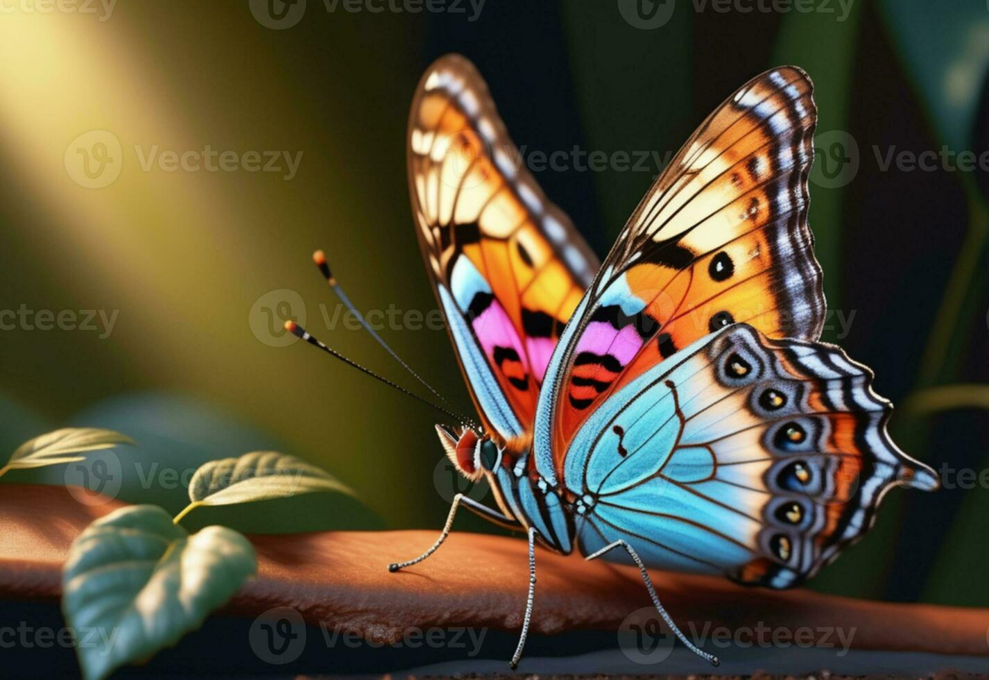 AI generated a butterfly is sitting on a plant with leaves photo