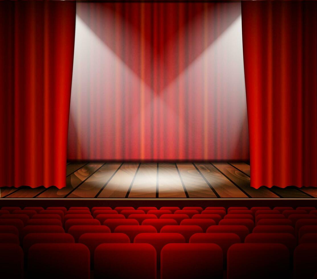 theater stage with a red curtain vector