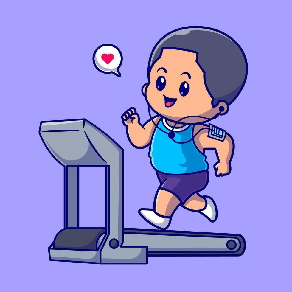 linda chico corriendo en rueda de andar dibujos animados vector icono ilustración. personas deporte icono concepto aislado prima vector. plano dibujos animados estilo