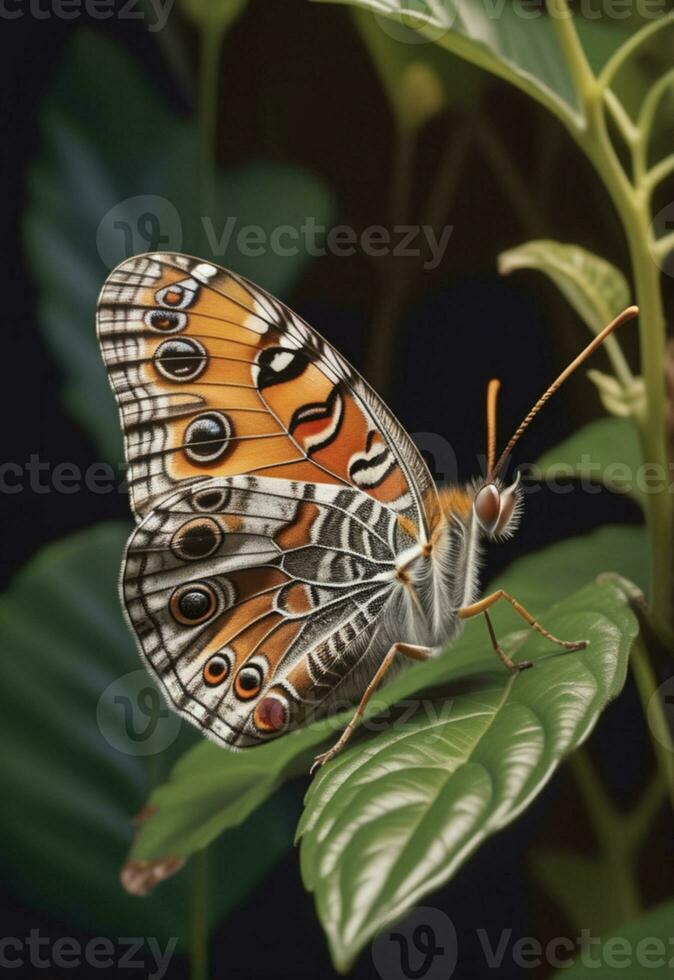 AI generated a butterfly is sitting on a plant with leaves photo