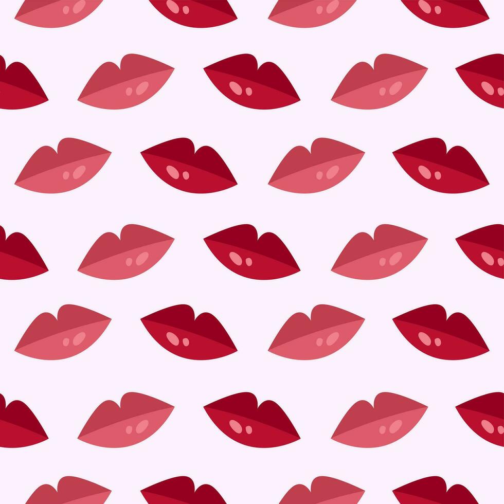Seamless pattern with red and pink lips on light background vector
