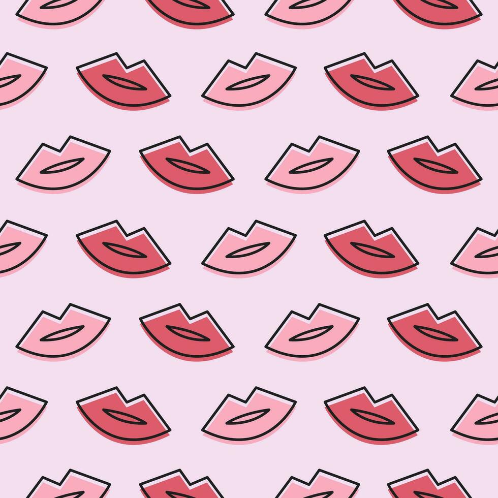 Seamless pattern with outline lips on pink background vector