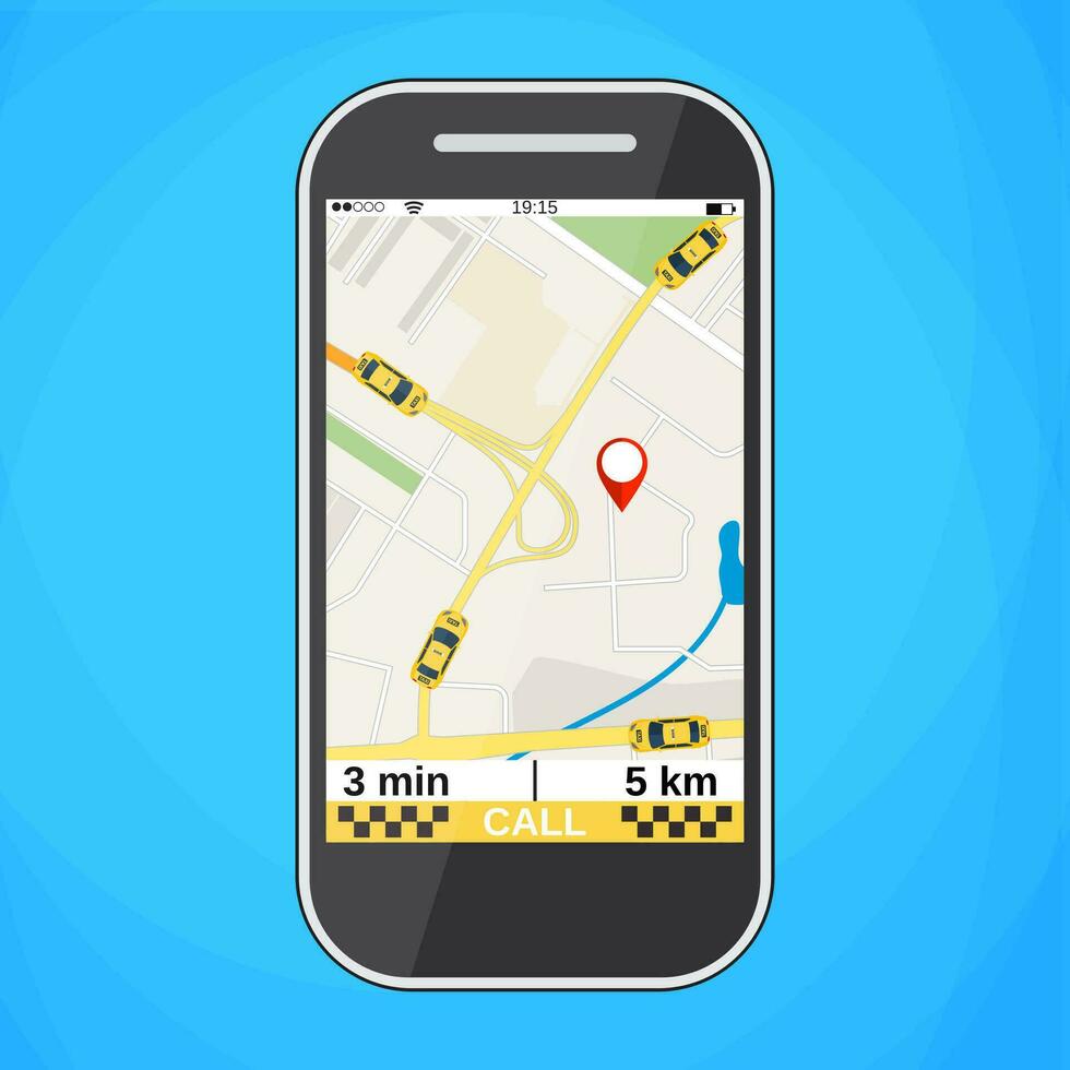 Smartphone with taxi service application vector