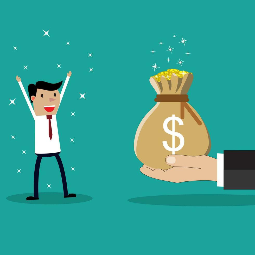 Business big hand giving money to businessman vector