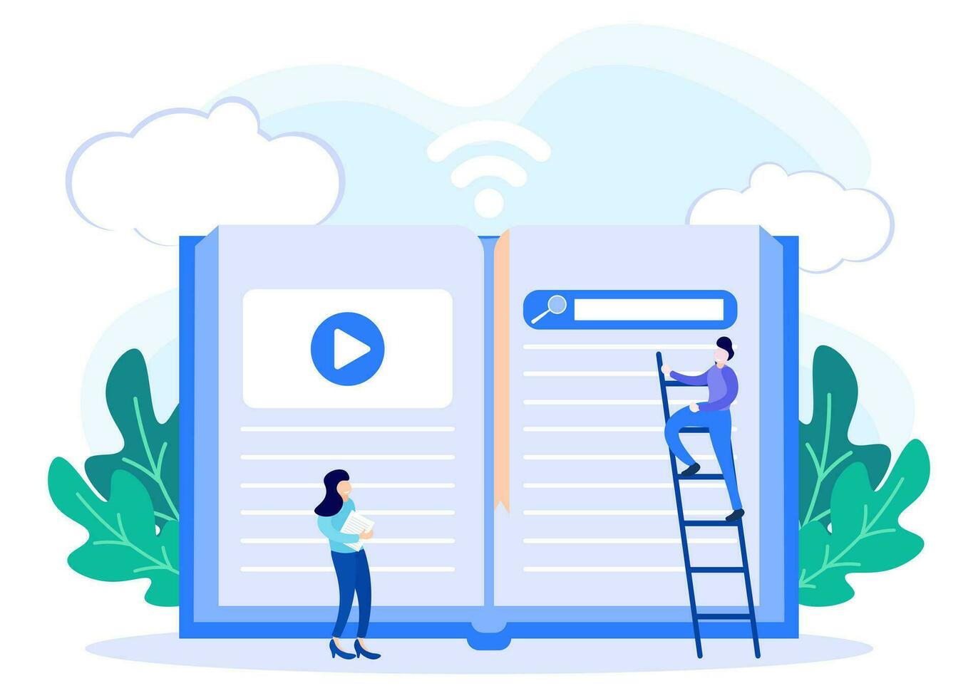 Illustration vector graphic cartoon character of online library
