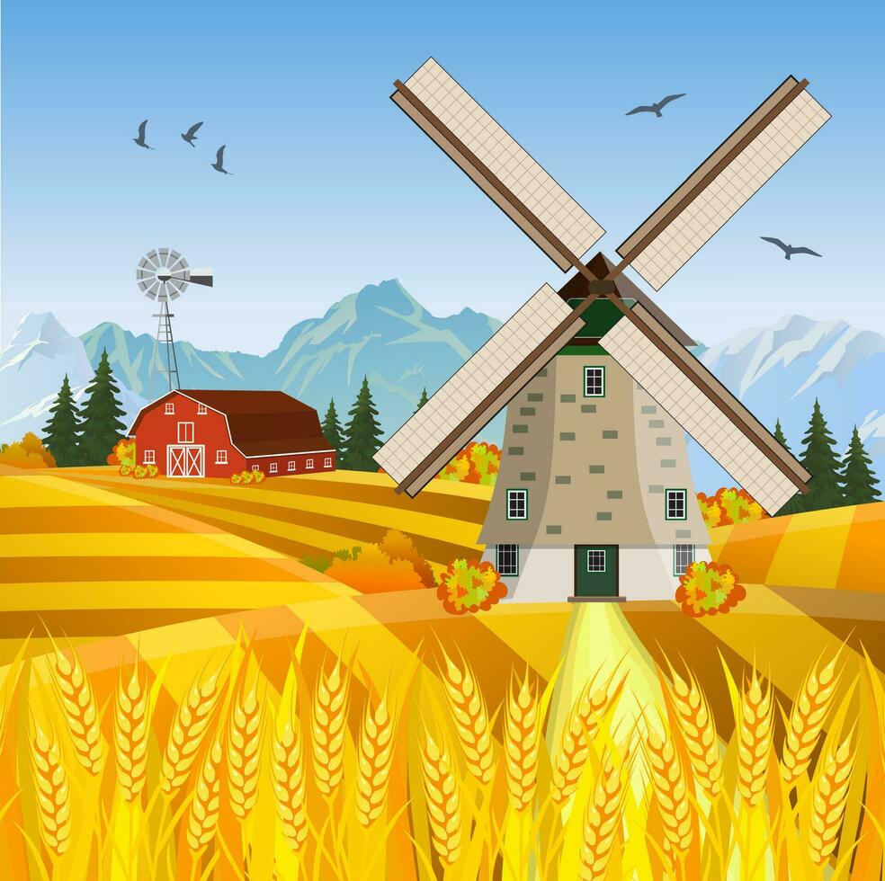 Cartoon beautiful fall farm scene vector