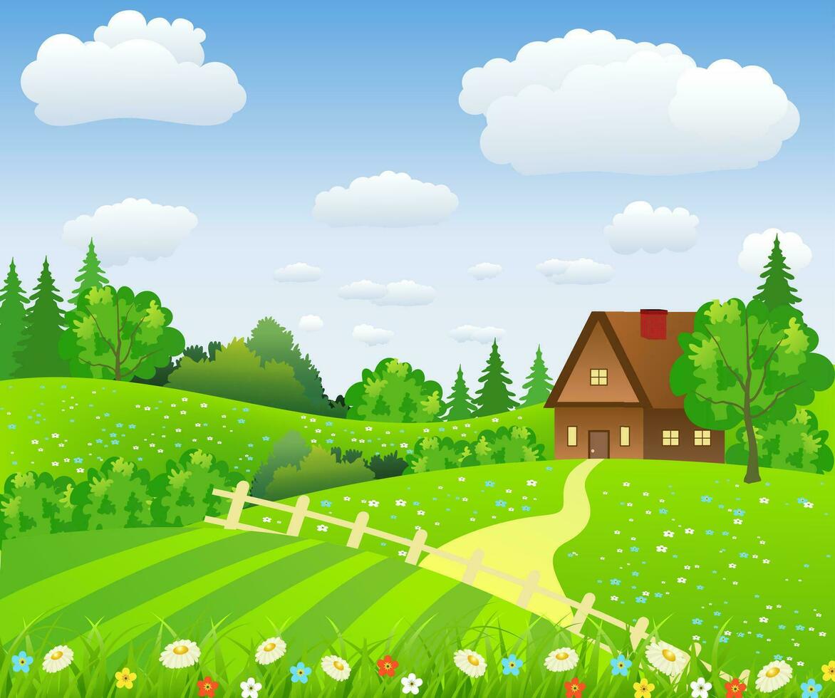 Rural landscape with fields and hills vector