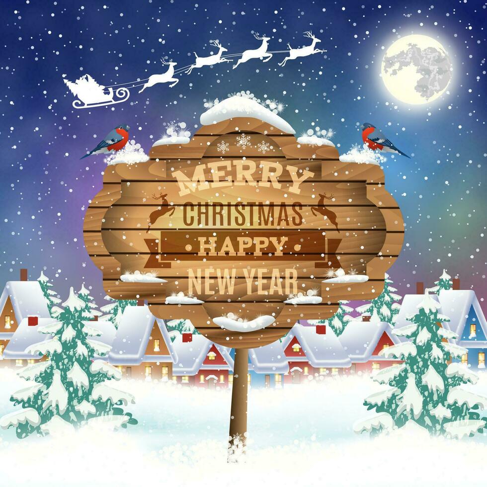 Christmas vintage greeting card on winter village vector