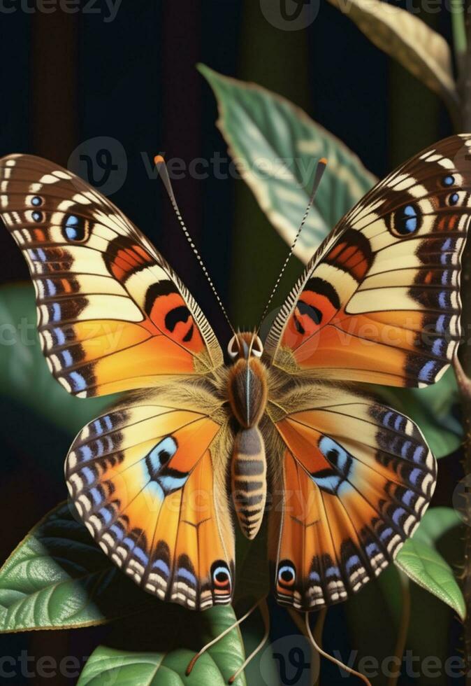 AI generated a butterfly is sitting on a plant with leaves photo