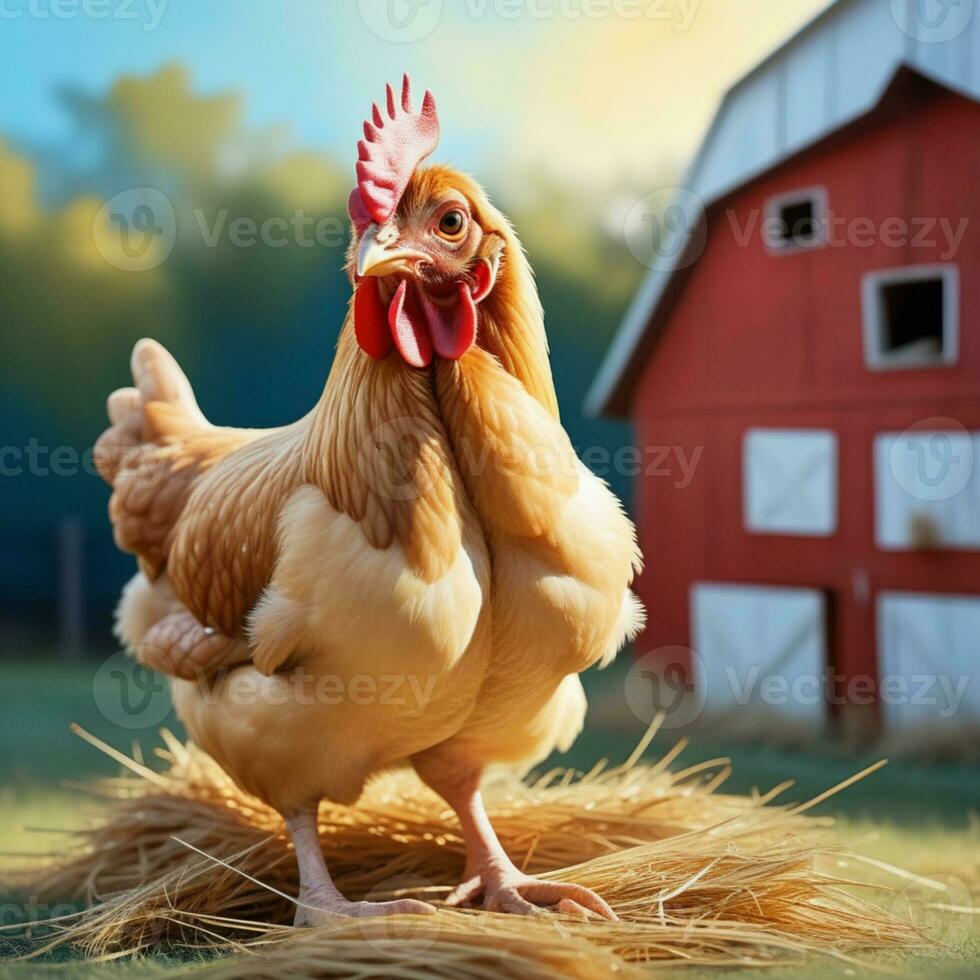 ai generado un pollo es en pie siguiente a algunos huevos foto