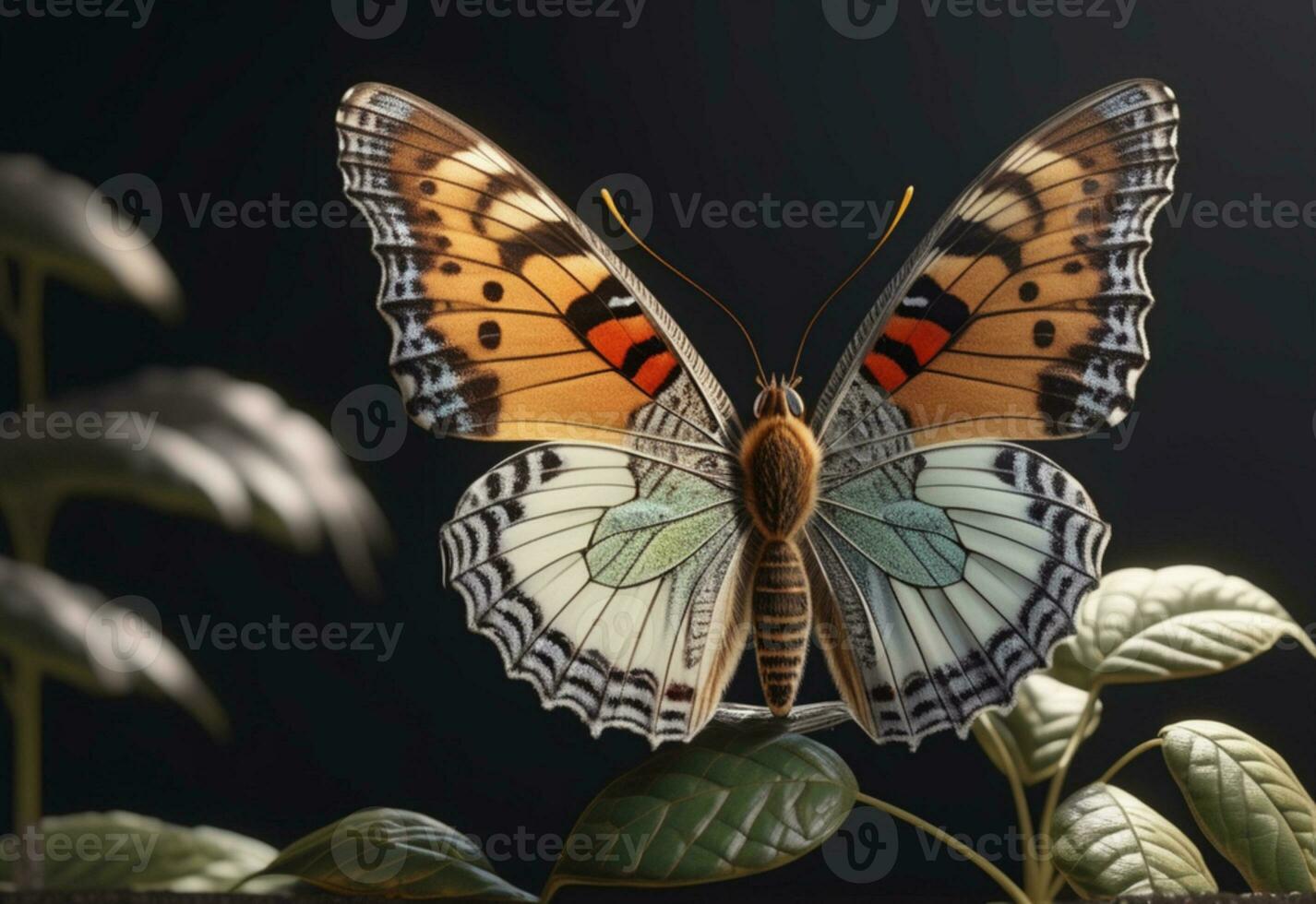 AI generated a butterfly is sitting on a plant with leaves photo