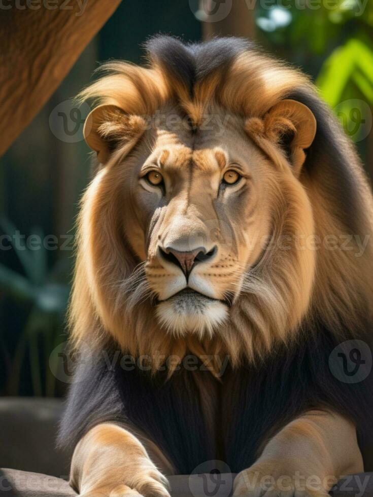 AI generated a lion is sitting in the shade of a tree photo