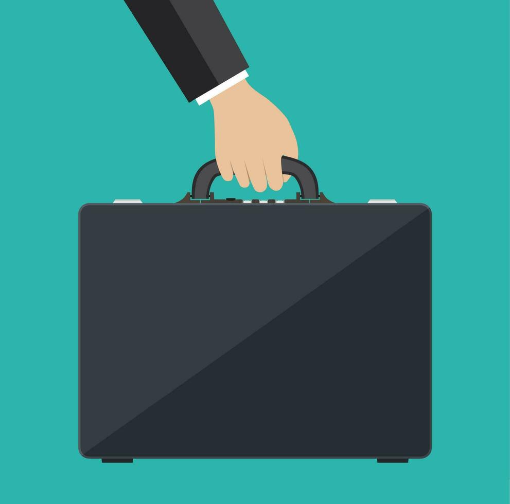 businessman hand holding leather briefcase. vector