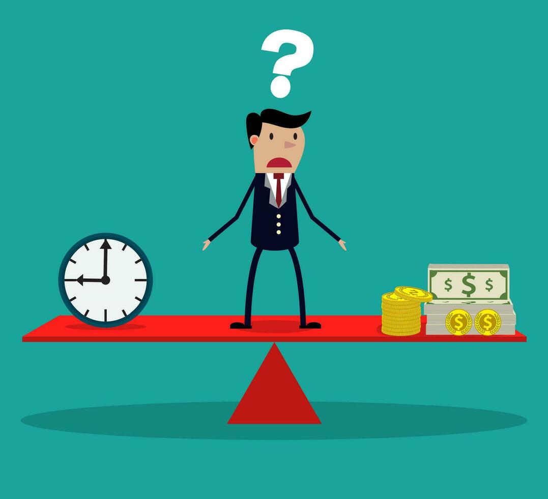 businessman making decision between time or money vector