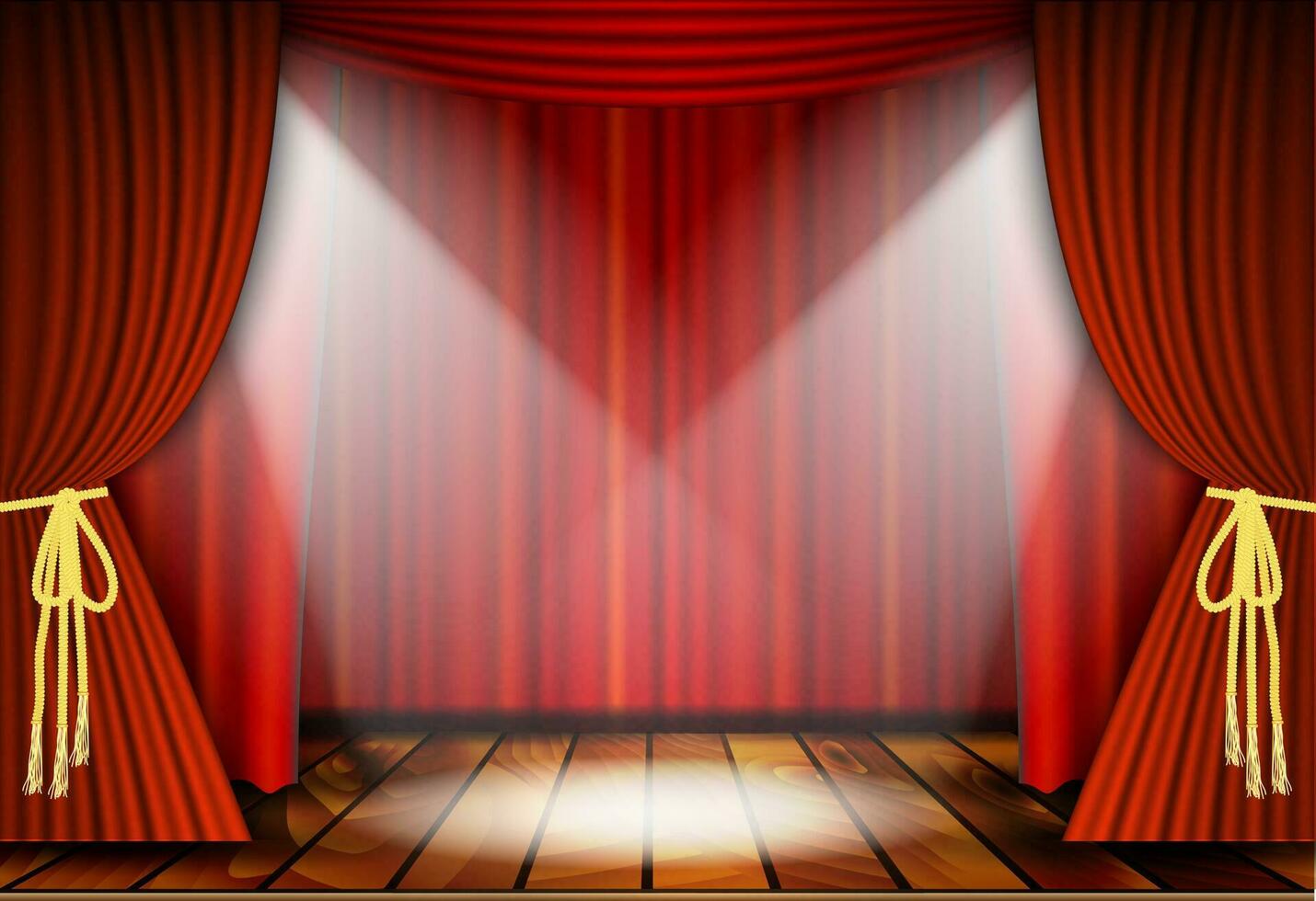 Theatrical scene with red curtains vector