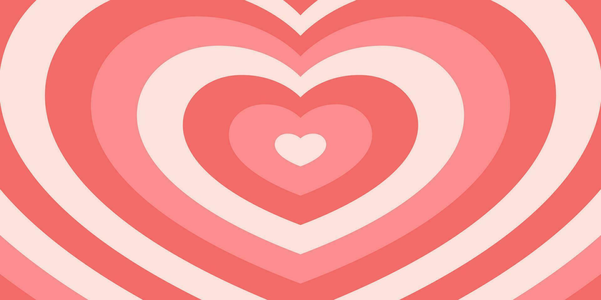 Hypnotic Heart-Shaped Tunnel Offering a Red and Pink Retro Wallpaper, Evoking the Psychedelic Vibes of the 70s. vector