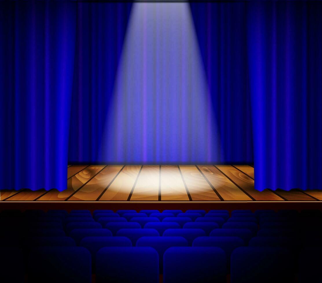 theater stage with blue curtain vector