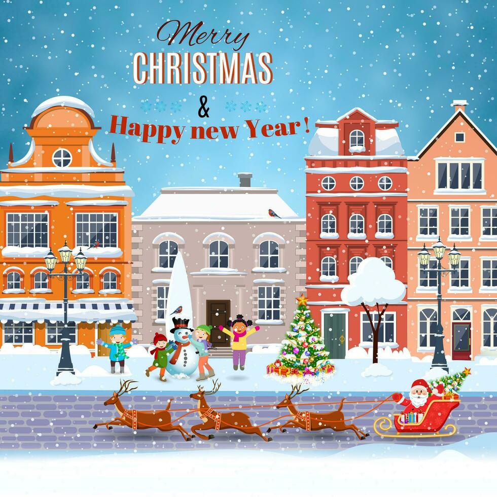 Christmas postcard with vintage street vector