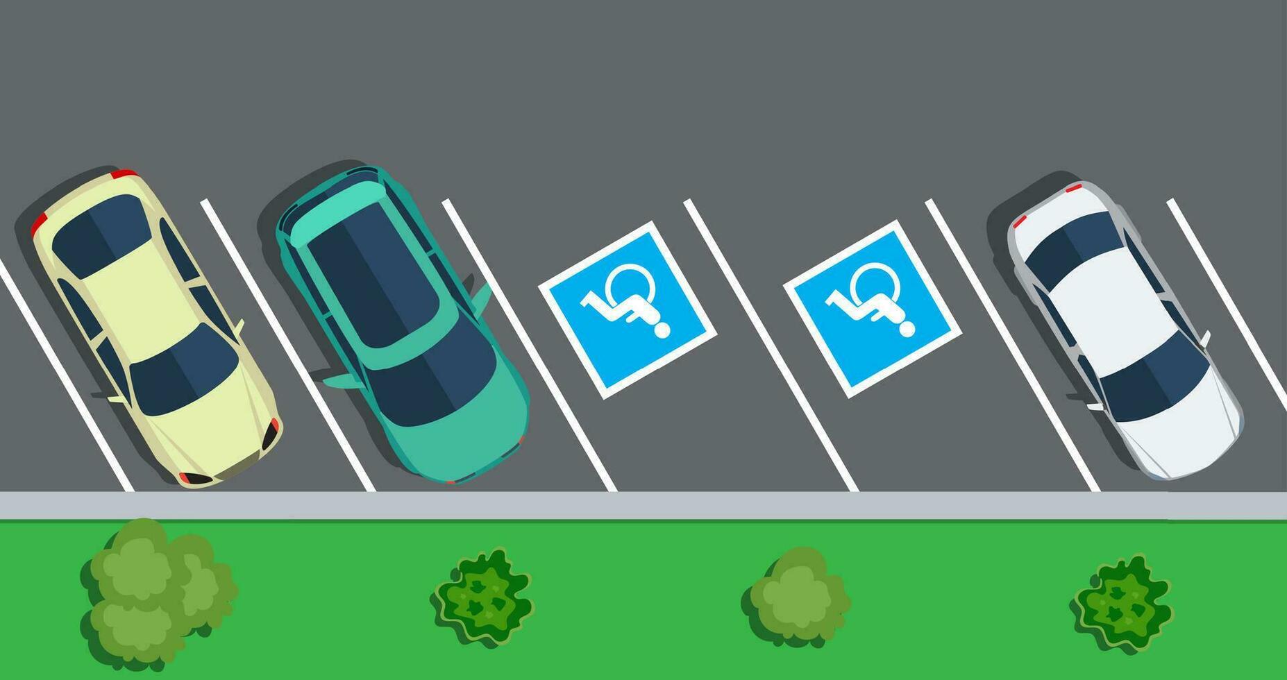 Parked cars on the parking, top view. vector