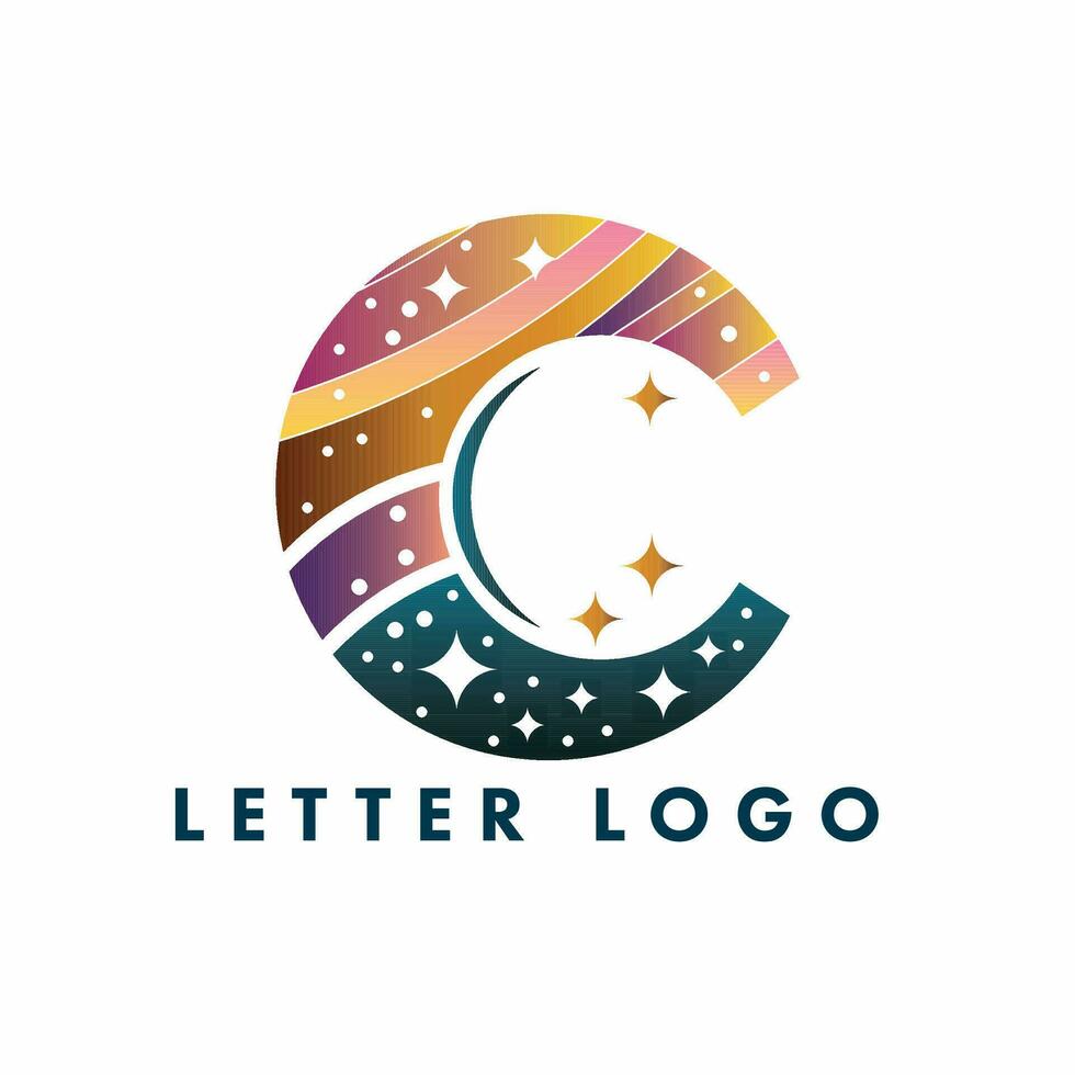 Initial c Letter concept stellar star galaxy universe logo design vector