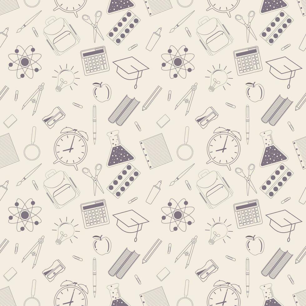 Seamless pattern with different school objects vector