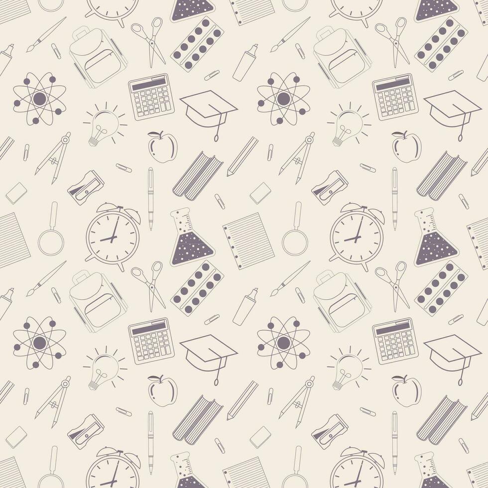 Seamless pattern with different school objects vector