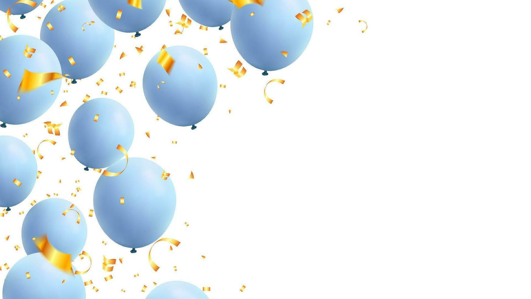 Frame blue balloons and gold confetti for birthday, party, Father Day, New year and greeting card vector