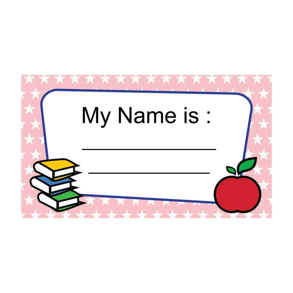 My name is me card. Vector illustration. Pink and white colors. Illustration of a blue and white card with text. Label sticker for identification things