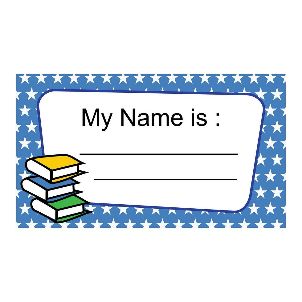 My name is me card. Vector illustration. Blue and white colors. Illustration of a blue and white card with text. Label sticker for identification things