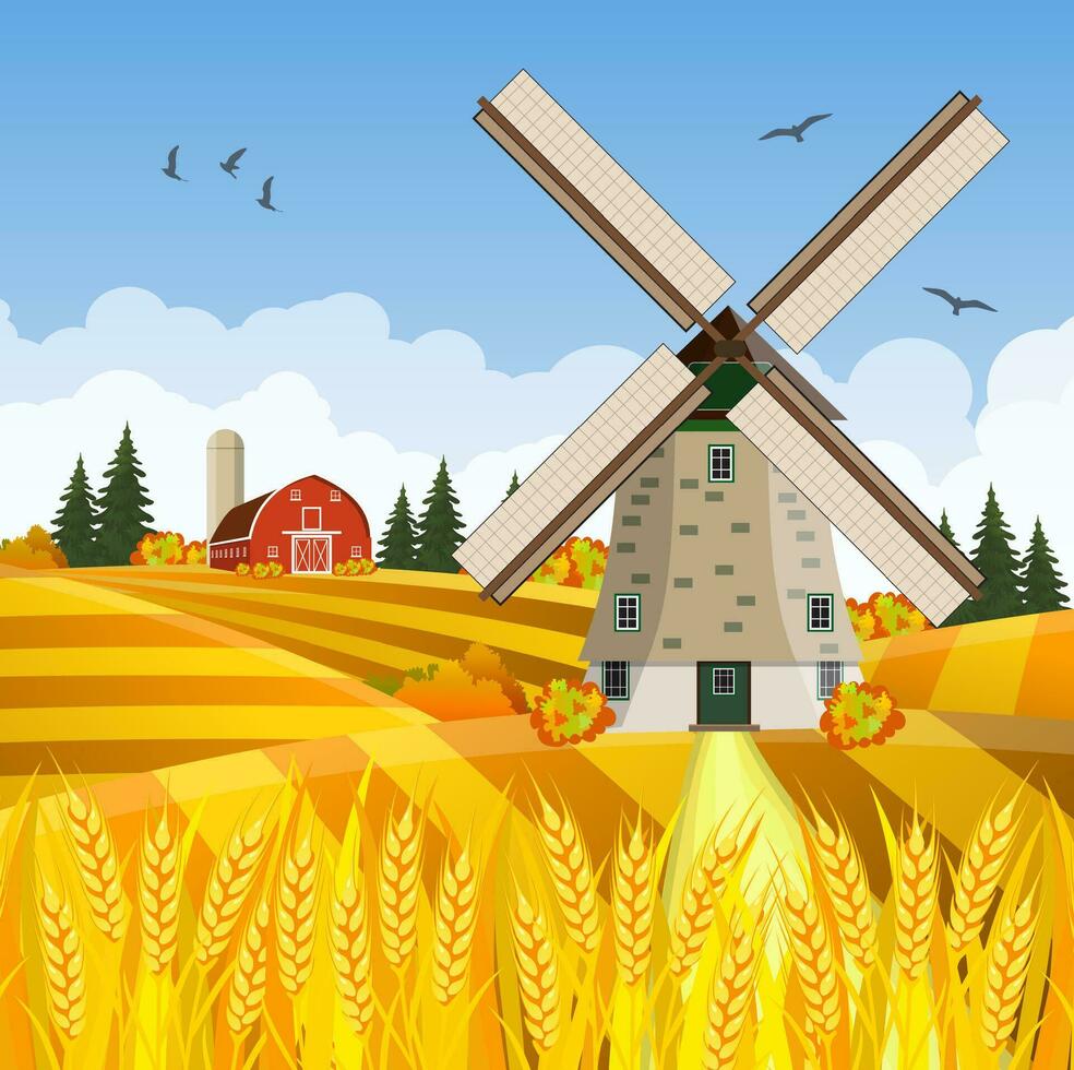 Cartoon beautiful fall farm scene vector
